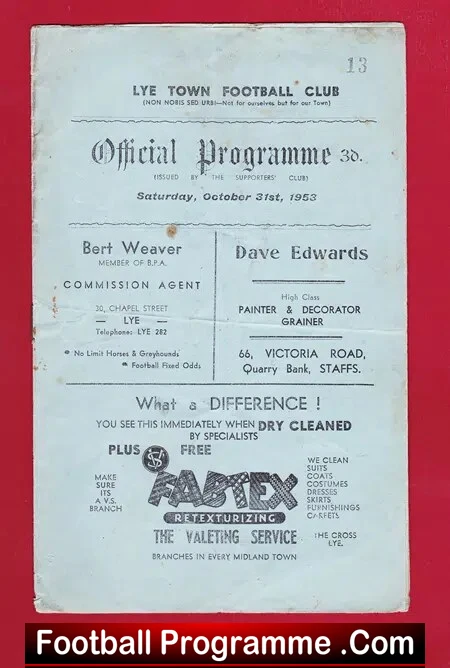 Lye Town v Kidderminster Harriers 1953