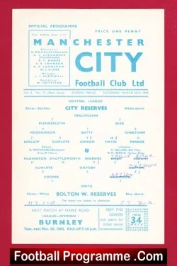 Manchester City v Bolton Wanderers 1963 - Reserves Match - football programme