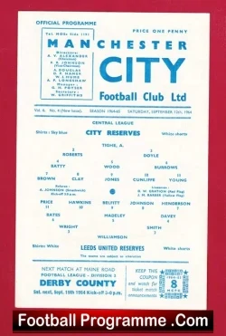 Manchester City v Leeds United 1964 - Reserves Match - football programme