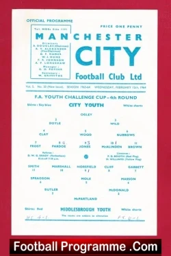 Manchester City v Middlesbrough 1964 - FA Youth Cup - football programme