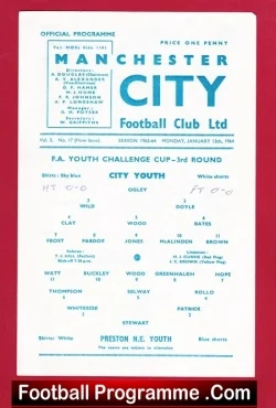 Manchester City v Preston 1964 - FA Youth Cup - football programme