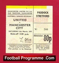 Manchester United v Manchester City 1977 – Football Ticket
