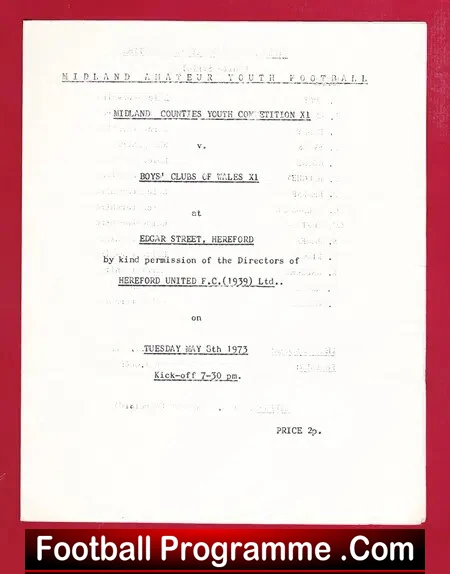 Midland Counties v Boys Club Of Wales 1973 – Schoolboys Youth