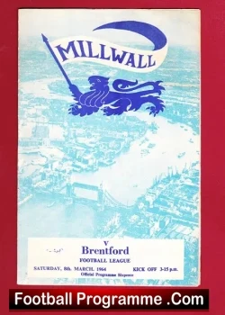 Millwall v Brentford 1964 - football programme