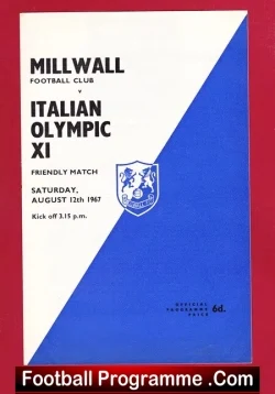 Millwall v Italian Olympic 1967 - Friendly Match - Italy Team - sport programme