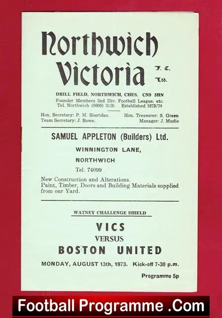 Northwich Victoria v Boston United 1973 – Watney Cup Final