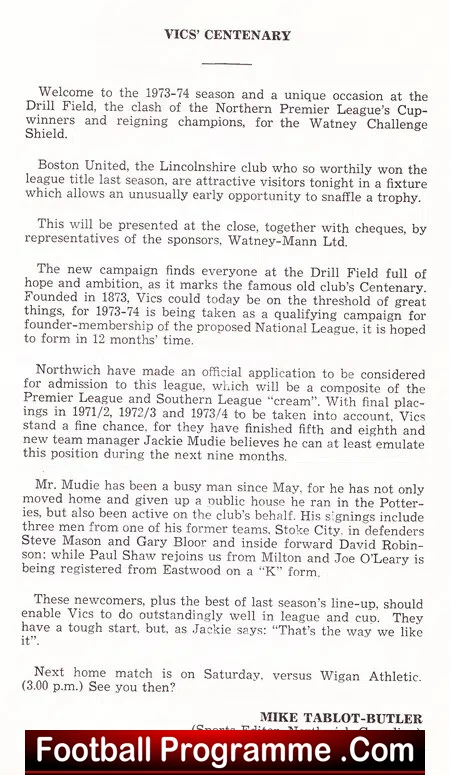 Northwich Victoria v Boston United 1973 - Watney Cup Final