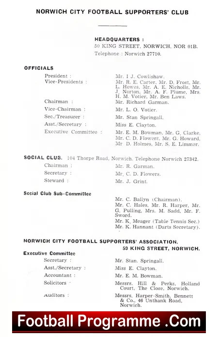 Norwich City Football Club Official Handbook 1972 – 1973