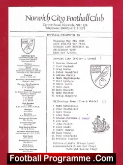 Norwich City v Billericay Town 1980 – East Anglia Cup Final