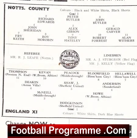 Notts County v England X1 1962 - Centenary Souvenir
