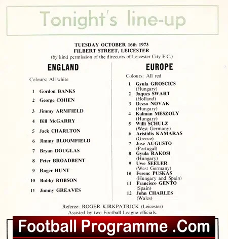 Old England v Rest Of Europe 1973 - Charity Match at Leicester