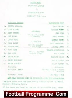 Plymouth Argyle v Barnstaple Town 1973 – Devon Bowl Semi Final