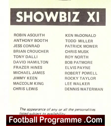 Port Vale v Showbiz X1 1978 - at Burslem + Dennis Waterman