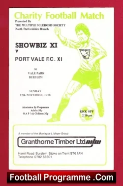 Port Vale v Showbiz X1 1978 - at Burslem + Dennis Waterman - football programme