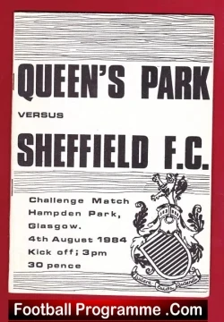 Queens Park v Sheffield 1984 - Friendly Match Hampden Scotland - football programme