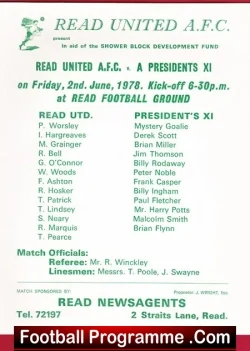 Read United v President's X1 1978 - Fund Raiser Match - football programme