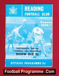 Reading Testimonial Benefit Match v Showbiz 1966 + Jimmy Tarbuck - football programme