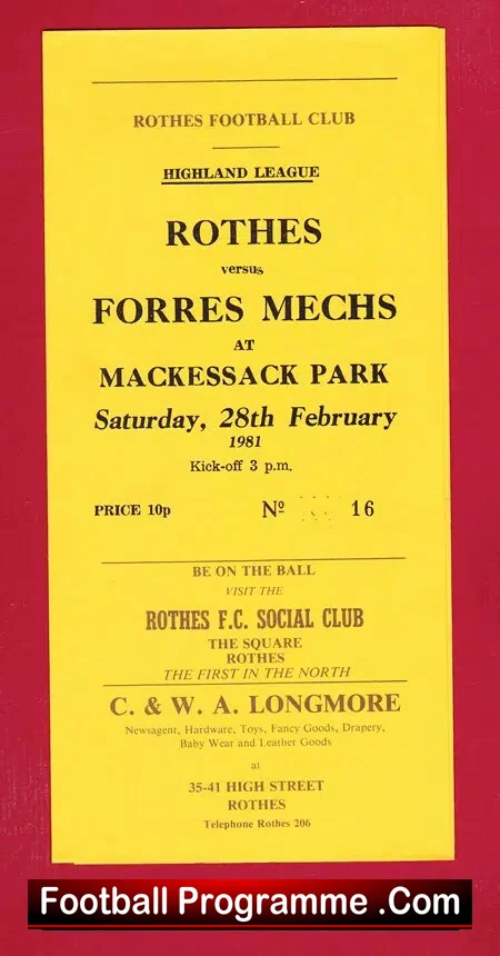 Rothes v Forres Mechs 1981 – Mackessack Park Highlands League