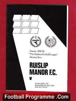 Ruislip Manor v Chelsea 1992 - football programme