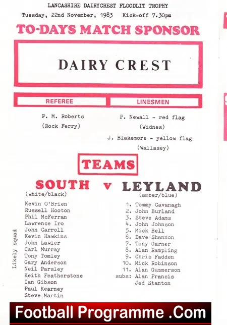 South Liverpool v Leyland 1983 – Lancashire Trophy