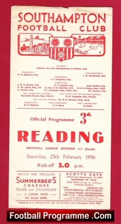 Southampton v Reading 1956 - football programme