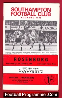Southampton v Rosenborg 1969 - European Fairs Cup - football programme