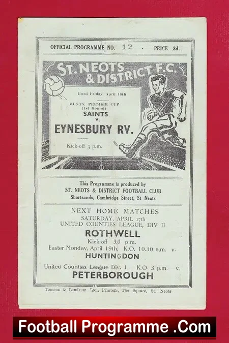 St Neots v Eynesbury Rovers 1954 – Hunts Premier Cup
