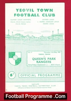 Terry Foley Testimonial Benefit Match Yeovil Town 1967 - football programme