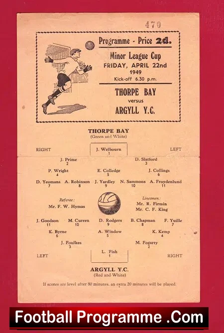 Thorpe Bay v Argyl 1949 – Minor Football League 1940s
