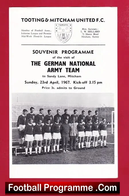 Tooting Mitcham v German Army 1967 – Friendly Germany Team