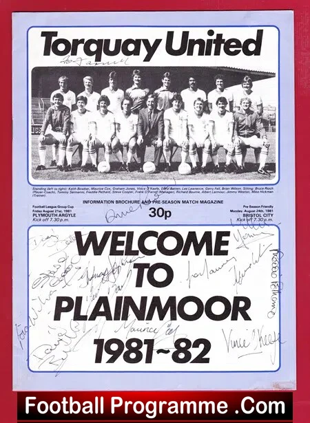 Torquay United v Plymouth Argyle 1981 Bristol City Multi Signed