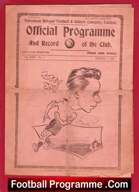 Tottenham Hotspur v Chelsea 1931 – Old 1930’s Programme
