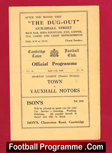 Town v Vauxhall Motors 1948 – Spartan League at Cambridge Town