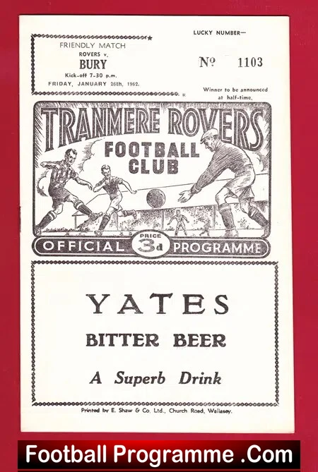 Tranmere Rovers v Bury 1962 – Friendly Match