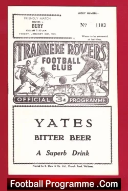 Tranmere Rovers v Bury 1962 – Friendly Match