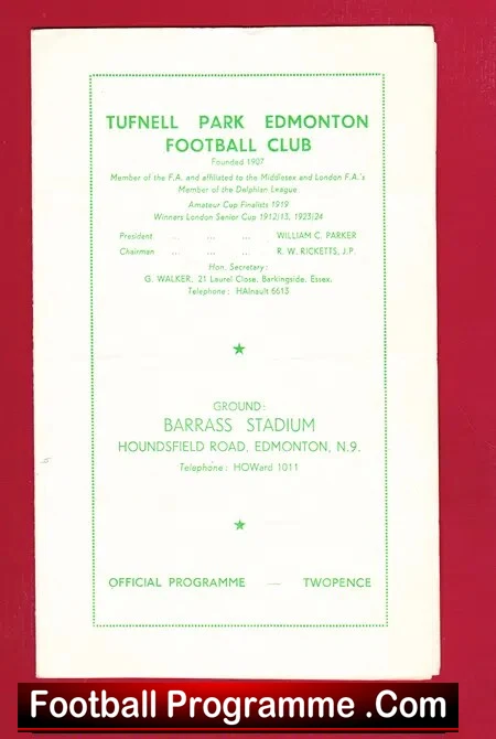 Tufnell Park Edmonton v Enfield 1959 – London Senior Cup