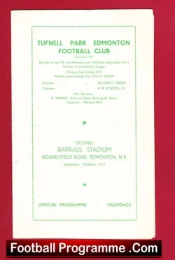 Tufnell Park Edmonton v Enfield 1959 – London Senior Cup