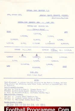 Tufnell Park Edmonton v Ware 1952 – Reserves Match