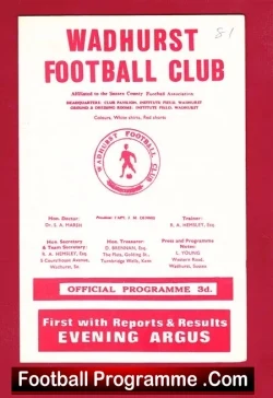 Wadhurst v Arudel 1968 - Susses County League - football programme