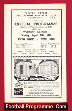 Welton Rovers v Yeovil Town 1962 - football programme