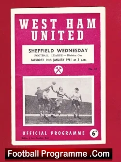 West Ham United v Sheffield Wednesday 1961 - football programme