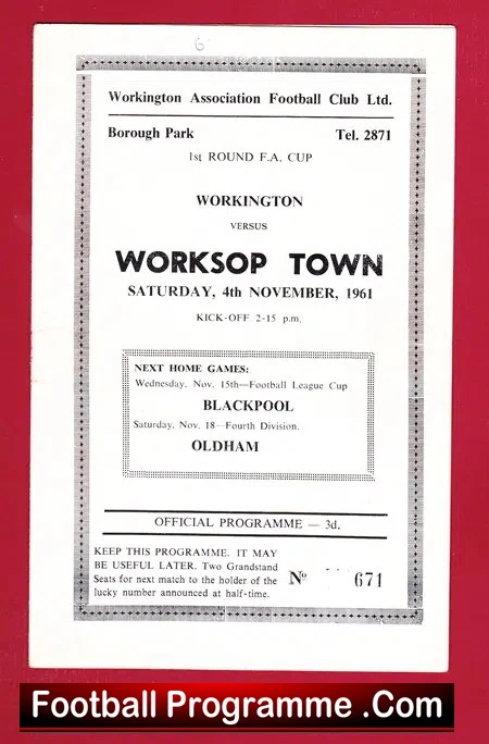 Workington v Worksop Town 1961 – FA Cup