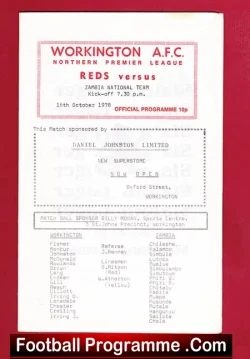 Workington v Zambia National Team 1978 - Friendly Match - football programme