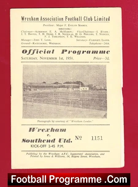 Wrexham v Southend United 1958