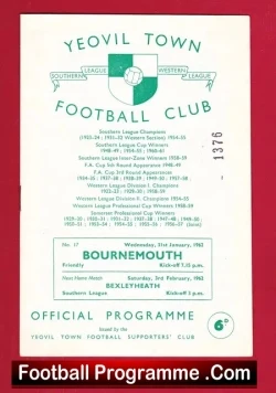 Yeovil Town v Bournemouth 1962 - football programme