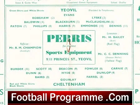Yeovil Town v Cheltenham Town 1959
