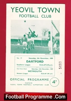 Yeovil Town v Dartford 1959 - football programme