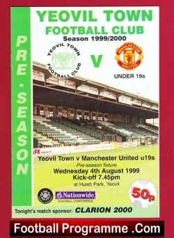 Yeovil Town v Manchester United 1999 - Under 19's - football programme