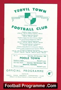 Yeovil Town v Poole Town 1962 - football programme