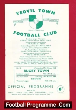Yeovil Town v Rugby Town 1963 - rugby programme
